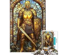 Puzzle 1000 pièces pour Adolescents Le Chevalier d'or Art vitrail Puzzle pour Adolescents Améliorez Vos Souvenirs Liste de souhaits avec Le Père Noël pour Les Jeux (Dimensions : 50x75cm)
