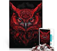 Puzzle 1000 pièces pour Adolescents Le Regard d'un Hibou Rouge Apprentissage éducatif avec Affiche et Feuille de Questions correspondantes 50x70cm