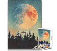 Puzzle 1000 pièces pour Adolescents:Le vol du Père Noël sous la Lune géante Jeu de Noël Unique et Stimulant Cadeau d'anniversaire Dimensions:50x75cm.
