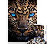 Puzzle 1000 pièces pour Adolescents Léopard aux Yeux Bleus Décoration intérieure Jouet activité Artistique Cadeau Jeu Amusant pour développer sa motricité Fine et Son Cerveau Dimensions 38x26cm
