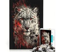 Puzzle 1000 pièces pour Adolescents Léopard des neiges avec éclaboussures Rouges Jeu Relaxant défi Stimulant Collection d'artistes Beaux-Arts 38x52cm