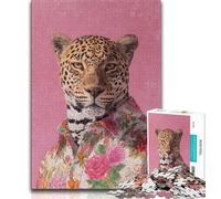 Puzzle 1000 pièces pour Adolescents Léopard en Costume, Jeu Stimulant et éducatif en Famille pour Anniversaire, Noël 50x75cm