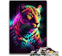 Puzzle 1000 pièces pour Adolescents Léopard néon pour 14 Ans et Plus Jeu de défi Unique Jeux en Famille Cadeaux d'anniversaire de Noël 50x75cm