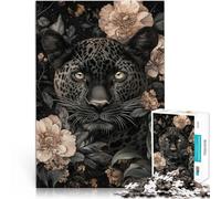Puzzle 1000 pièces pour Adolescents Léopard Noir Floral Jouet éducatif intellectuel décompressant Idées Cadeaux 52x38cm