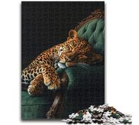 Puzzle 1000 pièces pour Adolescents Léopard sur Le canapé, 1000 pièces pour Adolescents, avec Affiche et fiche de Questions-réponses (à partir de 14 Ans) (75x50cm)