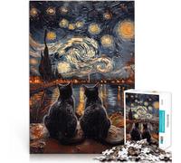 Puzzle 1000 pièces pour Adolescents Les Chats de la Nuit étoilée Analyse et logique est idéal comme Cadeau pour Toute la Famille 75x50cm