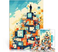 Puzzle 1000 pièces pour Adolescents l'homme à la télévision Art Minimaliste Abstrait Jouets de Jeu Super Cadeau 38x26cm