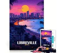 Puzzle 1000 pièces pour Adolescents Libreville Gabon Paysage Urbain au Coucher du Soleil Art de la découpe logique Jouet Amusant pour des Moments de détente Décoration Murale de Noël (38x52cm)