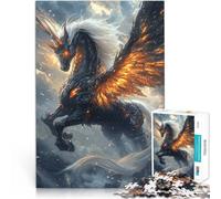 Puzzle 1000 pièces pour Adolescents Licorne ailée de feu Jouets de Jeu pour Cadeau Familial Convient aux Couples 38x26cm