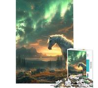 Puzzle 1000 pièces pour Adolescents Licorne Aurores boréales Jeu éducatif et Casse-tête pour Toute la Famille Cadeau d'anniversaire (38x52m)