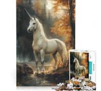 Puzzle 1000 pièces pour Adolescents Licorne Blanche dans la forêt Jeu Impossible activités Amusantes à la Maison Cadeaux d'anniversaire et de Noël Uniques 38x52cm