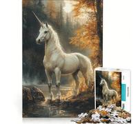 Puzzle 1000 pièces pour Adolescents Licorne Blanche dans la forêt Jeux relaxants décoration d'intérieur idéal pour décorer Un Bureau 38x26cm