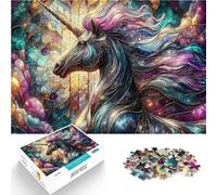 Puzzle 1000 pièces pour Adolescents Licorne en vitrail Jeu Familial Anti-Stress Défi Difficile Œuvre d'art 75x50cm
