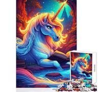 Puzzle 1000 pièces pour Adolescents Licorne lisant Un Livre Forêt Magique Décoration Murale Jeu Manuel avec Poster et fiche de Questions Assortis Dimensions 38x26cm