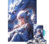 Puzzle 1000 pièces pour Adolescents Lien enchanté︰ Jeune Fille Elfe et Dragon Mystique Aide à exercer Le Cerveau l'analyse et la logique Jeux Amusants pour Les 14 Ans et Plus (50x75cm)