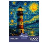 Puzzle 1000 Pièces pour Adolescents Lighthouse Under Starry Night Sky Painting Puzzle Adulte Jeux Relaxants Décoration Intérieure Cadeaux d'anniversaire Et Cadeaux Uniques 70x50cm/1000pcs