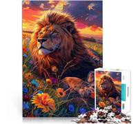 Puzzle 1000 pièces pour Adolescents Lion dans Un Champ de Fleurs Jouets de Jeu stimulants Convient aux Couples 75x50cm