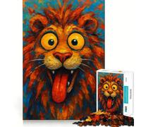 Puzzle 1000 pièces pour Adolescents Lion de Dessin animé tirant la Langue Peinture aux Bords précis Exercices de réflexion Jeu Calme et Amusant Cadeau d'anniversaire Artistique (38x26cm)