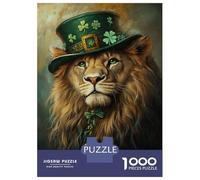 Puzzle 1000 Pièces pour Adolescents Lion in Green Hat-2 Puzzles pour Adultes - Jeu Manuel - Assemblage De Motifs - Cadeau d'anniversaire Unique 70x50cm/1000pcs