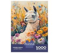 Puzzle 1000 Pièces pour Adolescents Llama in A Field of Flowers Puzzle Adulte Jeu Familial Difficile Difficile Cadeau d'anniversaire Unique 38x26cm/1000pcs