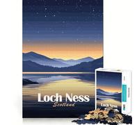 Puzzle 1000 pièces pour Adolescents Loch Ness,Écosse de Nuit,Travail Artistique sur Les Bords précis,activité intellectuelle,Jeu de société,Cadeau d'anniversaire (38x52cm)