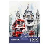 Puzzle 1000 Pièces pour Adolescents London Cityscape with Red Bus Casse-têtes pour Adolescents Analyse Et Logique Interaction Parent-Enfant Jeu Stimulant Jouets 38x26cm/1000pcs