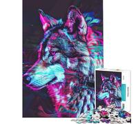 Puzzle 1000 pièces pour Adolescents Loup à Effet néon Glitch Jeu de réflexion Découpe de précision pour Anniversaire Noël (Dimensions 38x26cm)