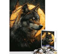 Puzzle 1000 pièces pour Adolescents Loup Alpha sous la Pleine Lune Décoration intérieure Jouet Cadeau Artistique Décoration Parfaite (50x75cm)