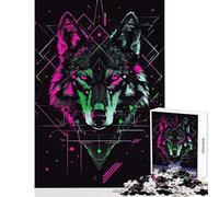 Puzzle 1000 pièces pour Adolescents Loup Cyberpunk Néon Jeu de Construction à Monter soi-même pour se détendre et relever Le défi Dimensions 38x52cm