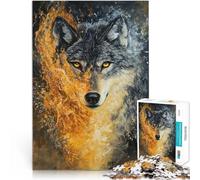 Puzzle 1000 pièces pour Adolescents Loup en Flammes Compétition de Vitesse Manuelle Décoration Murale, Cadeaux Uniques pour Anniversaire et Noël 38x26cm