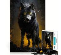 Puzzle 1000 pièces pour Adolescents Loup Noir aux Yeux Jaunes,découpe précise,Jeu d'exercice cérébral,détente et Divertissement pour Un Anniversaire (38x52cm)