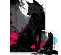 Puzzle 1000 pièces pour Adolescents Loup Noir aux Yeux Rouges Art numérique Bords précis Jeu de logique et de détente Cadeau Artistique de Noël (50x75cm)