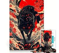 Puzzle 1000 pièces pour Adolescents Loup Noir aux Yeux Rouges et Fleurs Découpe précise,Jeu d'exercice cérébral,détente et Amusement pour Un Anniversaire (38x26cm)