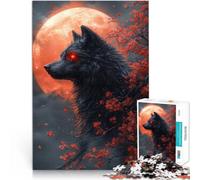 Puzzle 1000 pièces pour Adolescents Loup Noir et Lune de Sang Compétition de Vitesse Manuelle décoration Murale 38x26cm
