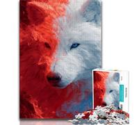 Puzzle 1000 pièces pour Adolescents, Loup Rouge et Blanc, Jeux d'activités familiales stimulants, Jouets à Faire soi-même pour décoration Murale (Taille 75x50cm)