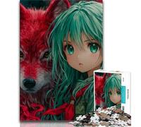 Puzzle 1000 pièces pour Adolescents Loup Rouge et Fille, Jouets éducatifs et éducatifs, Jeux familiaux, Cadeaux d'anniversaire et Cadeaux Uniques (75x50cm)