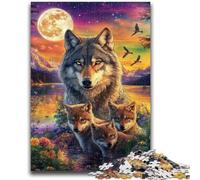 Puzzle 1000 pièces pour Adolescents Loup sous la Lune Amusement en Famille Activités Amusantes à la Maison, Cadeau d'anniversaire, Cadeaux de Voyage, pour et 14 Ans 50x75cm