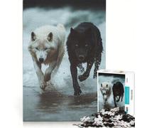 Puzzle 1000 pièces pour Adolescents Loups Blancs et Noirs en Pleine Course Jeu Pratique pour Passer Le Temps Pendant Les Vacances à la Maison Cadeau Original pour Un Anniversaire ou Noël 50x75cm