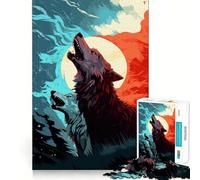 Puzzle 1000 pièces pour Adolescents Loups Jumeaux Hurlant la Nuit Décoration soignée pour Les articulations Jouet d'exercice Mental Jeu de détente Cadeau Amusant de Noël (38x52cm)