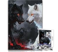 Puzzle 1000 pièces pour Adolescents - Loups Noirs et Blancs - Confrontation - Casse-tête - Jeu Familial - Décoration intérieure - Jouet Anti-Stress - Dimensions:38x52cm