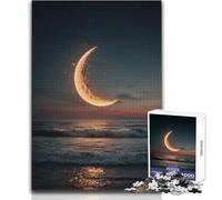 Puzzle 1000 pièces pour Adolescents - Lune en Croissant sur l'océan au crépuscule - Apaisant et Relaxant - Assemblage précis - Dimensions:38x52cm