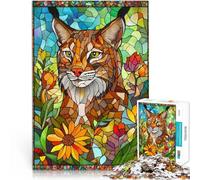 Puzzle 1000 pièces pour Adolescents Lynx en vitrail Compétition de Vitesse Manuelle Décoration Murale, Cadeaux Uniques pour Anniversaire et Noël 38x26cm