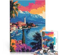 Puzzle 1000 pièces pour Adolescents Magnifique Coucher de Soleil sur Un lac Italien, Voyage, Art Minimaliste Impossible Décoration Parfaite 38x26cm