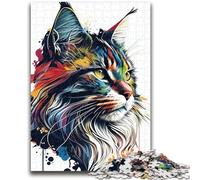 Puzzle 1000 pièces pour Adolescents Maine Coon Chat Pop Art pour 14+ Jeu de défi Unique Jeux en Famille Cadeaux d'anniversaire de Noël 50x75cm