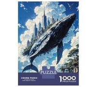 Puzzle 1000 Pièces pour Adolescents Majestic Sky Whale Carrying A Floating City Above A Coastal Metropolis Puzzle Jeu Manuel Cadeau pour Femmes Cadeaux Anti-Stress 52x38cm/1000pcs