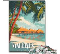 Puzzle 1000 pièces pour Adolescents Maldives Beach Bliss, pour Les 14 Ans et Plus pour Un Jeu éducatif, Un défi, Un Jouet, Un Cadeau pour Les Anniversaires 26x38cm