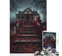 Puzzle 1000 pièces pour Adolescents Manoir envahi par la végétation et Les lianes Rouges Jeu éducatif et Stimulant Dimensions 38x52cm