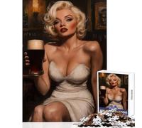 Puzzle 1000 pièces pour Adolescents Marilyn Monroe avec Une bière dans Un pub Irlandais Décoration Jouet activité Artistique Cadeau Jeu de détente Pièces de Formes aléatoires Parfaitement emboîtables
