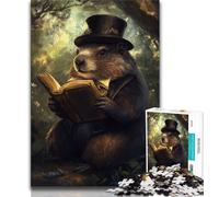 Puzzle 1000 pièces pour Adolescents Marmotte lisant Un Livre Puzzle Adulte Jeux éducatifs Décoration Murale Cadeaux d'anniversaire et de Noël Uniques 26x38cm