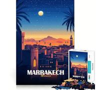 Puzzle 1000 pièces pour Adolescents Marrakech,Maroc Paysage Urbain Nocturne Découpe Fine Jeu de logique et d'art Amusant pour des Moments de détente Décoration Murale de Noël (38x26cm)